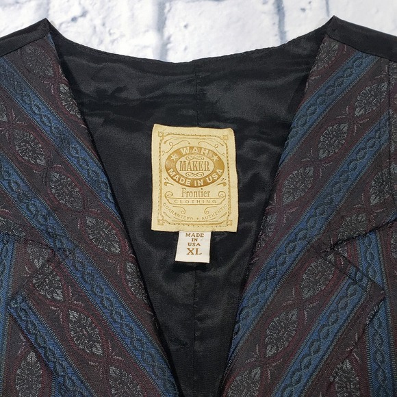 Wah Maker Vest MENS XL Striped Frontier Western Cowboy Waistcoat Vest VINTAGE - Picture 5 of 8
